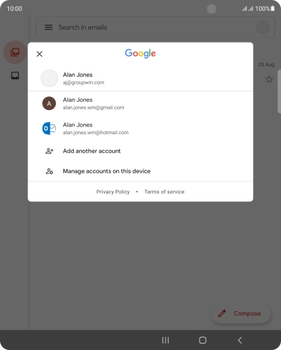 Press the required email account. Press the required email account.