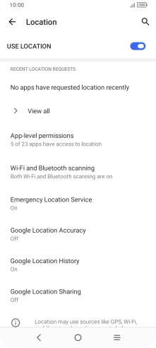 Press Google Location Accuracy. Press Google Location Accuracy.