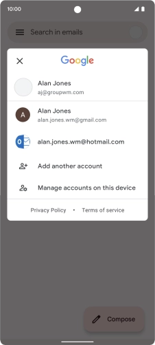 Press the required email account. Press the required email account.