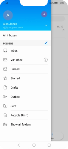 Press the required email account. Press the required email account.