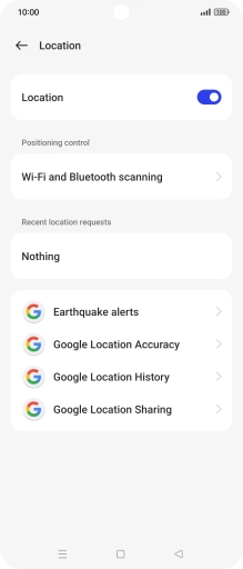 Press Google Location Accuracy. Press Google Location Accuracy.