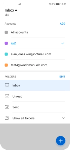 Press the required email account. Press the required email account.