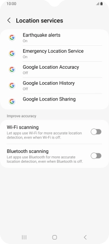 Press Google Location Accuracy. Press Google Location Accuracy.