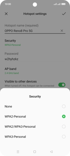 Press WPA3-Personal to password protect your Wi-Fi hotspot. Press WPA3-Personal to password protect your Wi-Fi hotspot.