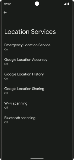 Press Google Location Accuracy. Press Google Location Accuracy.