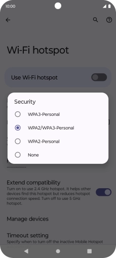 Press WPA3-Personal to password protect your Wi-Fi hotspot. Press WPA3-Personal to password protect your Wi-Fi hotspot.