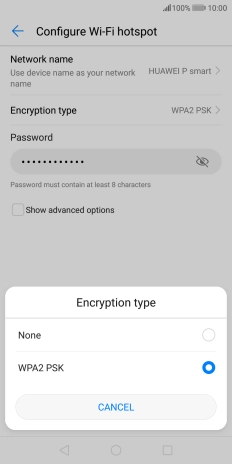 Press WPA2 PSK to password protect your Wi-Fi hotspot. Press WPA2 PSK to password protect your Wi-Fi hotspot.