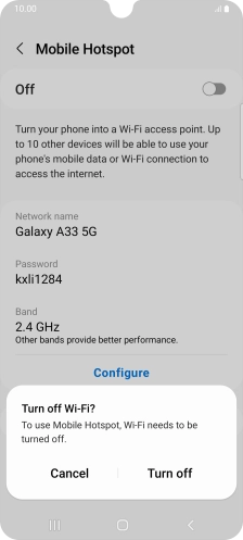 If Wi-Fi is turned on, press Turn off. If Wi-Fi is turned on, press Turn off.