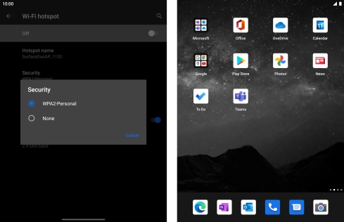 Press WPA2-Personal to password protect your Wi-Fi hotspot. Press WPA2-Personal to password protect your Wi-Fi hotspot.