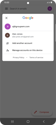 Press the required email account. Press the required email account.
