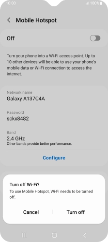 If Wi-Fi is turned on, press Turn off. If Wi-Fi is turned on, press Turn off.