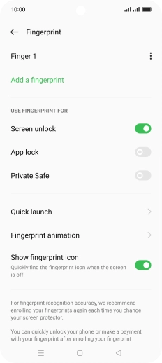 Press the menu icon next to the required fingerprint. Press the menu icon next to the required fingerprint.