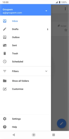 Press the email account drop down list. Press the email account drop down list.