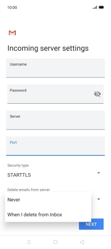 Press Never to keep email on the server when you delete them on your phone. Press Never to keep email on the server when you delete them on your phone.