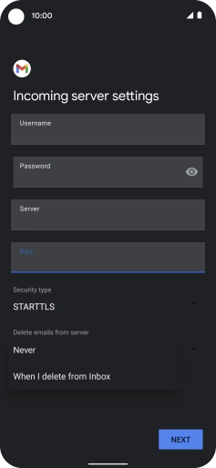 Press Never to keep email on the server when you delete them on your phone. Press Never to keep email on the server when you delete them on your phone.