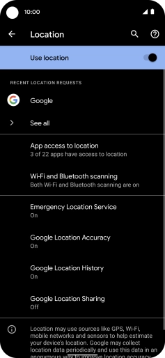 Press Google Location Accuracy. Press Google Location Accuracy.