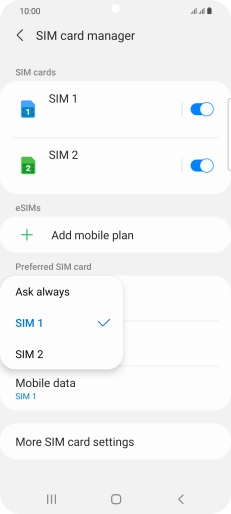 Press the required setting. Press the required setting.