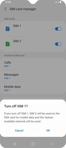Press OK to turn use of the SIM on or off. Press OK to turn use of the SIM on or off.