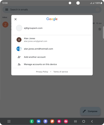 Press the required email account. Press the required email account.