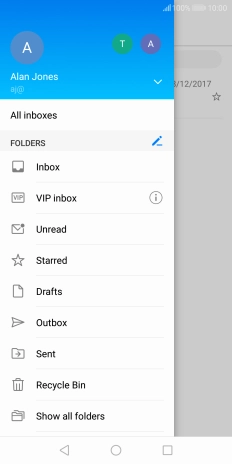 Press the email account drop down list. Press the email account drop down list.