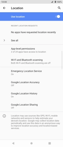 Press Google Location Accuracy. Press Google Location Accuracy.