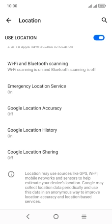 Press Google Location Accuracy. Press Google Location Accuracy.