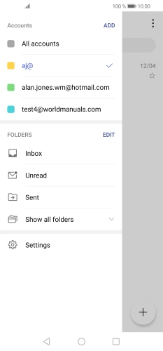 Press the required email account. Press the required email account.