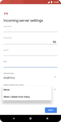 Press Never to keep email messages on the server when you delete them on your phone. Press Never to keep email messages on the server when you delete them on your phone.