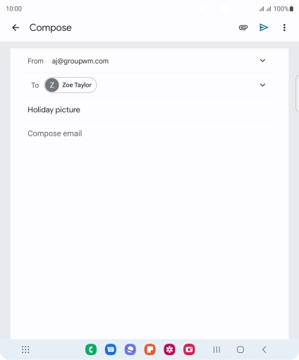 Press the text input field and write the text for your email. Press the text input field and write the text for your email.