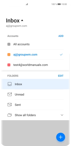 Press the required email account. Press the required email account.