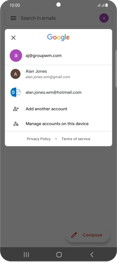 Press the required email account. Press the required email account.