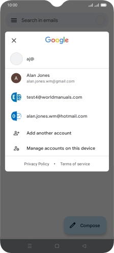 Press the required email account. Press the required email account.