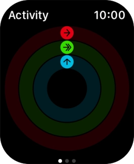 The screen will tell you how far you are from completing your daily activity goals. When the coloured rings are closed, you've reached the goals of your daily activity. The screen will tell you how far you are from completing your daily activity goals. When the coloured rings are closed, you've reached the goals of your daily activity.