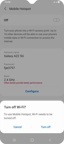 If Wi-Fi is turned on, press Turn off. If Wi-Fi is turned on, press Turn off.