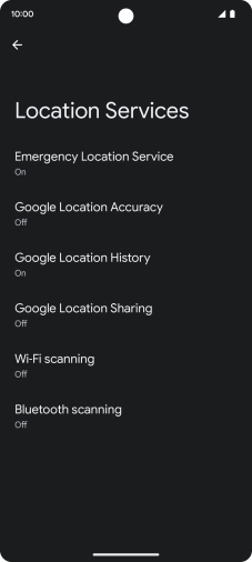 Press Google Location Accuracy. Press Google Location Accuracy.
