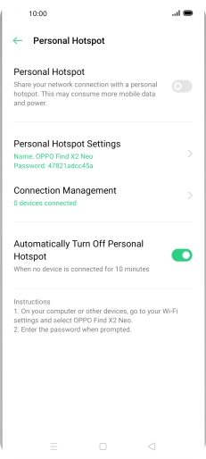 Press Personal Hotspot Settings. Press Personal Hotspot Settings.