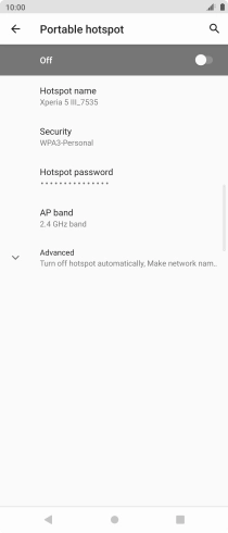 Press Hotspot name and key in the required name for the Wi-Fi hotspot. Press Hotspot name and key in the required name for the Wi-Fi hotspot.
