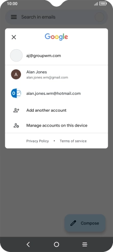 Press the required email account. Press the required email account.