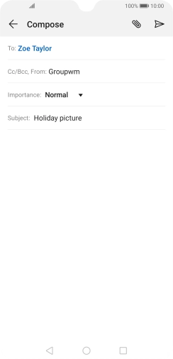 Press the text input field and write the text for your email. Press the text input field and write the text for your email.