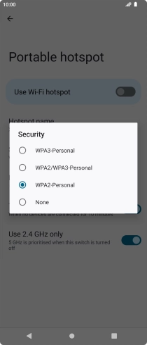 Press WPA3-Personal to password protect your Wi-Fi hotspot. Press WPA3-Personal to password protect your Wi-Fi hotspot.
