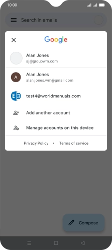 Press the required email account. Press the required email account.