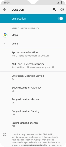 Press Google Location Accuracy. Press Google Location Accuracy.