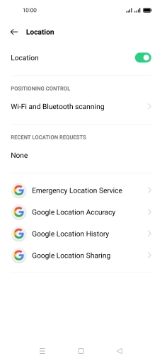Press Google Location Accuracy. Press Google Location Accuracy.