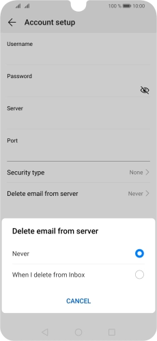 Press Never to keep email on the server when you delete them on your phone. Press Never to keep email on the server when you delete them on your phone.