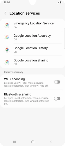 Press Google Location Accuracy. Press Google Location Accuracy.