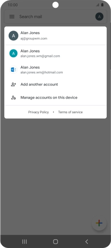 Press the required email account. Press the required email account.
