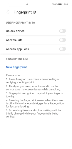 Press New fingerprint. Press New fingerprint.