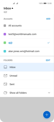 Press the required email account. Press the required email account.