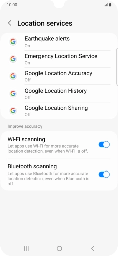 Press Google Location Accuracy. Press Google Location Accuracy.