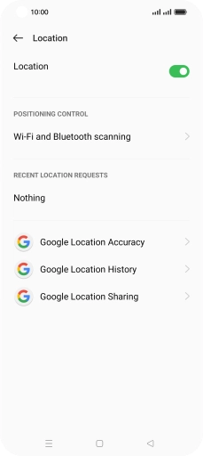 Press Google Location Accuracy. Press Google Location Accuracy.